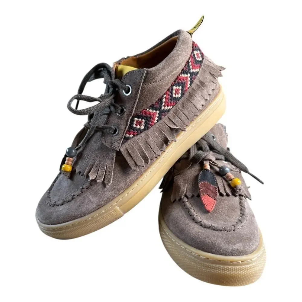 MAÁ Kids Suede Moccasin Sneakers Fringe Beaded Leather Shoes Size 36 / US 4–4.5